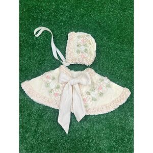 Vintage Baby Bonnet & Cape - Ribbon Lace Velvet Rose